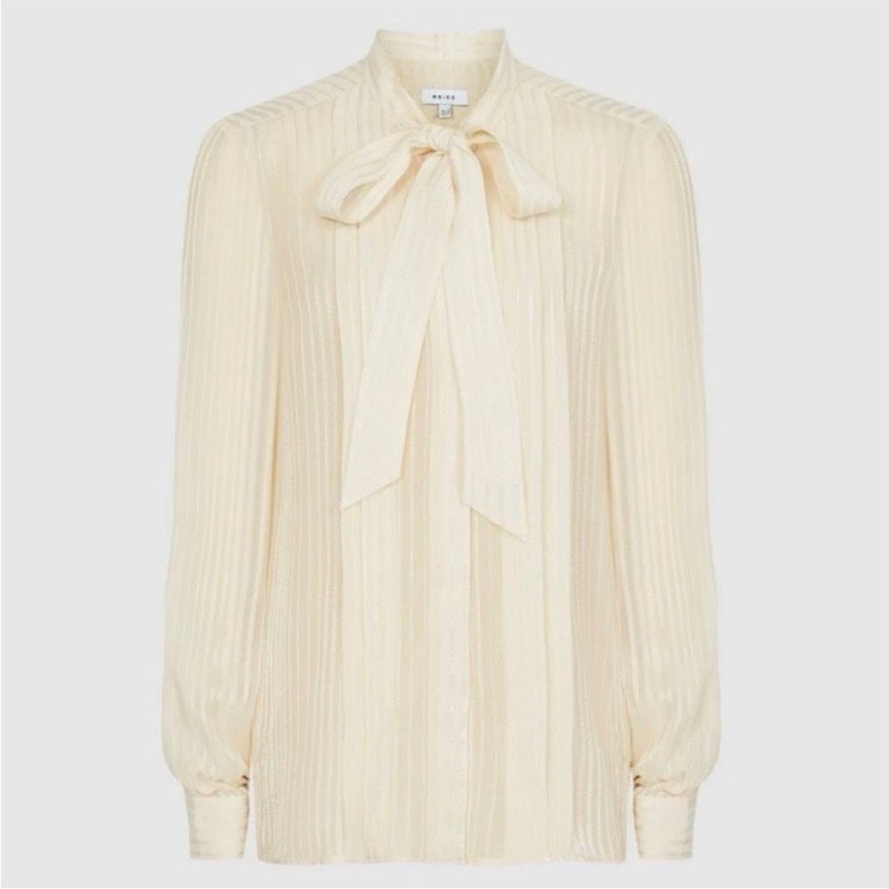 Reiss Cream Nessa Tie Neck Blouse